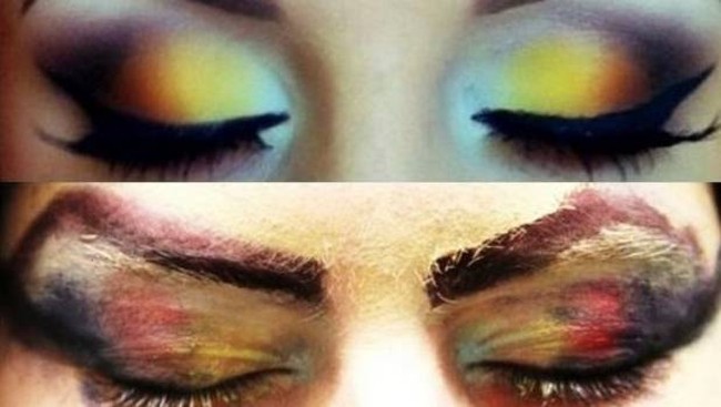 Makeup mata gradasi dengan berlapis-lapis eyeshadow memang jadi tren. Namun realitanya bagi mereka yang baru belajar makeup maka hasilnya akan seperti ini.  Foto: ist.