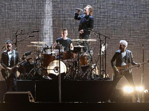 GLENDALE, AZ - SEPTEMBER 19: (L-R) The Edge, Larry Mullen Jr, Bono and Adam Clayton of U2 perform during The Joshua Tree Tour 2017 at University of Phoenix Stadium on September 19, 2017 in Glendale, Arizona. (Photo by Christian Petersen/Getty Images)