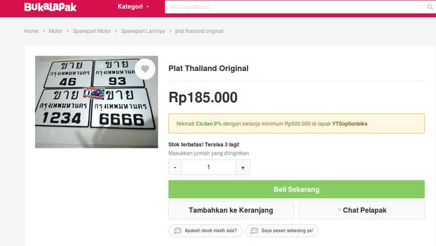  Jadi Tren, Pelat Motor Thailand Banyak Dijual di Situs Online