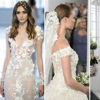 Gaun pengantin dengan ornamen 3D masih akan jadi favorit untuk 2018. Detail ini membuat gaun pengantin putih klasik terasa modern dengan ornamen bertekstur di atas kain transparan. Tren ini hadir di koleksi Marchesa, Dennis Basso dan Berta Bridal. Foto: ist