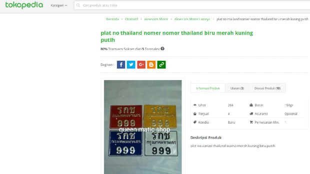  Jadi Tren, Pelat Motor Thailand Banyak Dijual di Situs Online