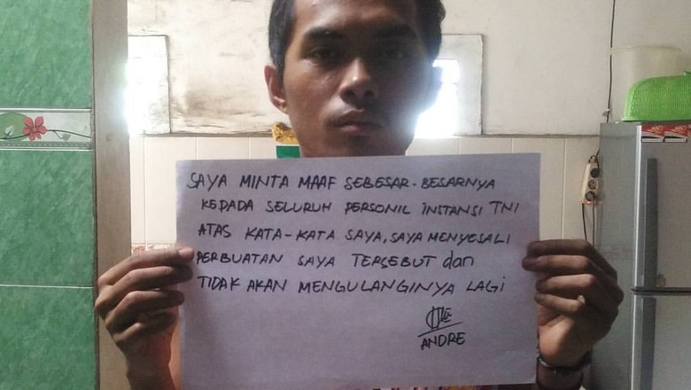 Lewat Medsos, Andre yang Dijambak Prajurit Minta Maaf ke TNI Lewat Medsos, Andre yang Dijambak Prajurit Minta Maaf ke TNI