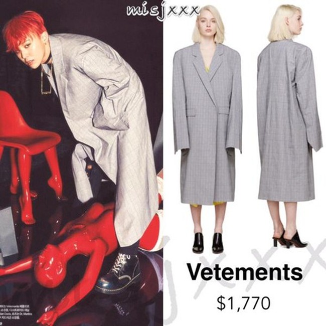 Salah satu alasan GD memakai baju wanita tampaknya karena ukuran tubuhnya yang lebih kecil dibanding pria-pria Amerika atau Eropa. Ketika mencari outerwear brand Barat, ia pun memilih yang berasal dari koleksi wanita. Seperti long blazer keluaran Vetements berikut ini. (Foto: Instagram)