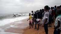 Orang berkumpul untuk melihat sisa-sisa kecelakaan pesawat kargo di dekat Abidjan (Dok. REUTERS / Ange Aboa)