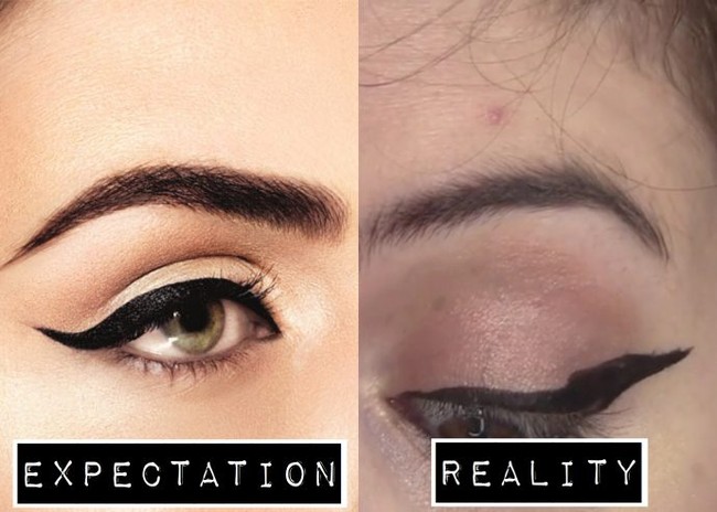 Terlihat simpel, membingkai mata dengan eyeliner sebenarnya tidak mudah bagi banyak wanita. Lihat saja percobaan wanita ini menirukan konsep riasan winged eyeliner. Foto: ist