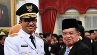 Jusuf Kalla memberikan selamat kepada Anies. Pool/Setpres.