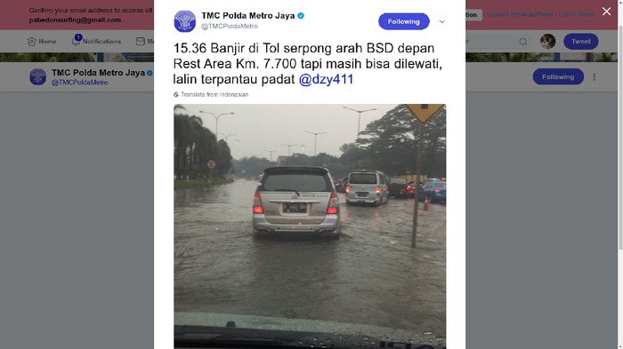 Tol JORR Km 7 Arah BSD Tergenang, Lalin Tersendat