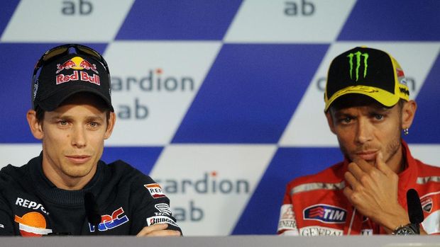 Casey Stoner dan Valentino Rossi sempat terlibat insiden di Jerez 2011.