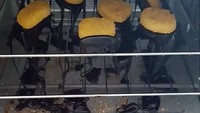 Waduh, nampan yang dipakai ini meleleh dalam oven. Membuat sebagian pastik menempel ke nugget dan sisanya meleleh ke dasar oven. Foto: Istimewa