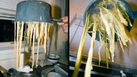 Orang ini meninggalkan pasta di dalam panci terlalu lama. Sampai seluruh air kering dan pasta menempel di dasar panci! Foto: Istimewa