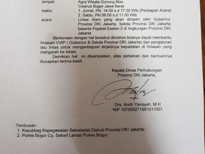 Ini Bukti Pemberitahuan Dishub DKI ke Polisi Soal Acara di Puncak