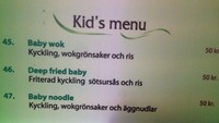 Restoran lokal di Thailand ini punya interpretasi unik mengenai kid’s menu. Mulai dari baby wok, deep fried baby, hingga baby noodle. Hiii! Foto: Istimewa