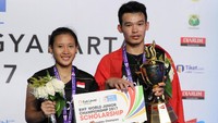 Rinov Rivaldy/Pitha Haningtyas, juara dunia junior bulutangkis 2017 pada nomor ganda campuran di Yogyakarta. (Tim Humas Dan Social Media PP PBSI)
