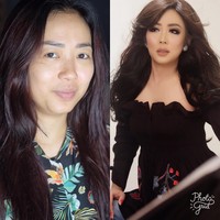 Lihatlah foto Soimah before-after makeup ini. Beda banget ya! Sesudah makeup, penampilannya jadi cetar dan sangat flawless.  Foto: dok. Instagram