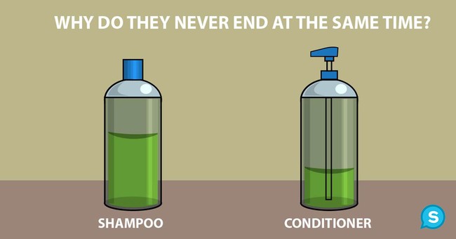 Ini seolah rahasia alam semesta. Kenapa isi botol kondisioner selalu lebih cepat habis dari shampo? Foto: Dok. Shareably