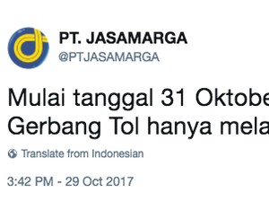 Ingat! 31 Oktober Seluruh Gerbang Tol Hanya Melayani Non Tunai