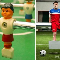 Saat Halloween 2014, Josh Sundquist berubah wujud menjadi alat permainan foosball atau table football. Foto: Dok. Josh Squndquist