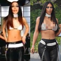 Penampilan Kim Kardashian berubah lagi menjadi Aaliyah di video klip Try Again yang rilis tahun 2000. Foto: Dok. Getty Images dan Instagram