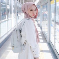Gaya hijab kasual saat traveling ala Adira Salahudi ini cocok bagi pecinta style yang simpel. Perpaduan hijab biru muda dan setelan putih memberikan tampilan yang segar. Foto: Dok. Instagram @adirasalahudi