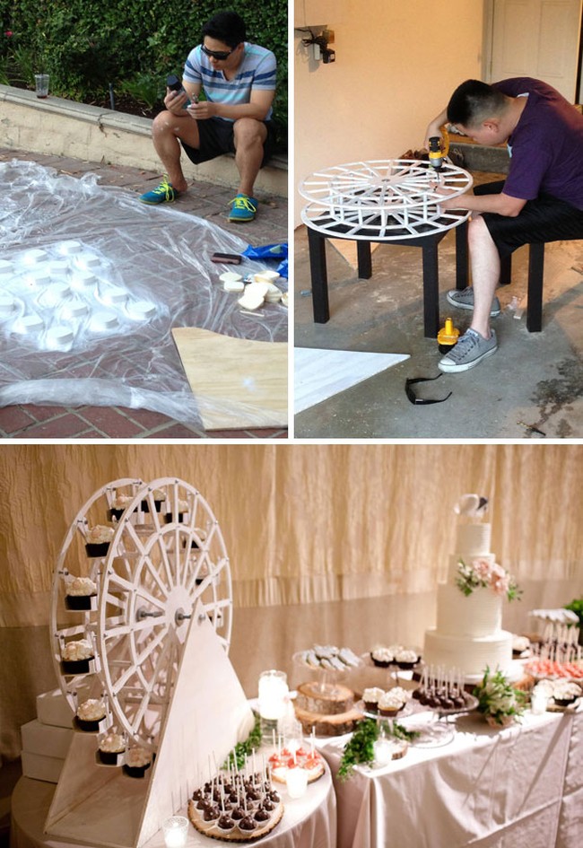 Suami kreatif membuat kincir cupcake sebagai bagian dekorasi di hari pernikahan. Foto: Dok. Bored Panda