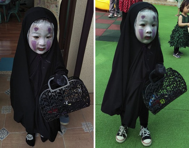 Tahun lalu Momo jadi viral karena berdandan ala hantu Spirited Away, No-face. Foto: Dok. Facebook