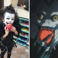 Di tahun ini, Momo kembali tampil total untuk Halloween. Dia menjadi Ryuk, malaikat pencabut nyawa dari serial anime Death Note. Foto: Dok. Facebook