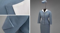 Kalau yang satu ini merupakan seragam pramugari Pan Am tahun 1959 yang didesain oleh Don Loper (SFO Museum)