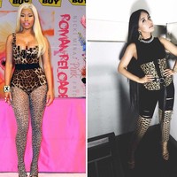 Nicki Minaj kerap bergaya dengan busana-busana bermotif leopard. Mengambil inspirasi dari rapper idolanya itu, Denada pun tampil dengan busana nuansa leopard.  Foto: Instagram