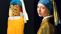 Hot dog dibuat mirip sosok lukisan ternama Girl with a Pearl Earring. Vernieuwe menambahkan mata, anting hingga penutup kepala pada karyanya. Gemas! Foto: Istimewa