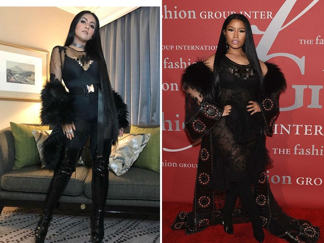 Busana transparan, jaket bulu dan rambut super panjang. Penampilan Denada kerap disebut sebagai Nicki Minaj-nya Indonesia.  Foto: Instagram