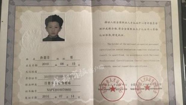Sertifikat Sun Chuyang sebagai instruktur yoga