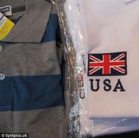 Hati-hati juga ketika ada bordir atau gambar di baju jangan sampai keliru. Seperti kaos yang satu ini, bordir bendera Inggris tapi bertuliskan USA. Foto: Ist.