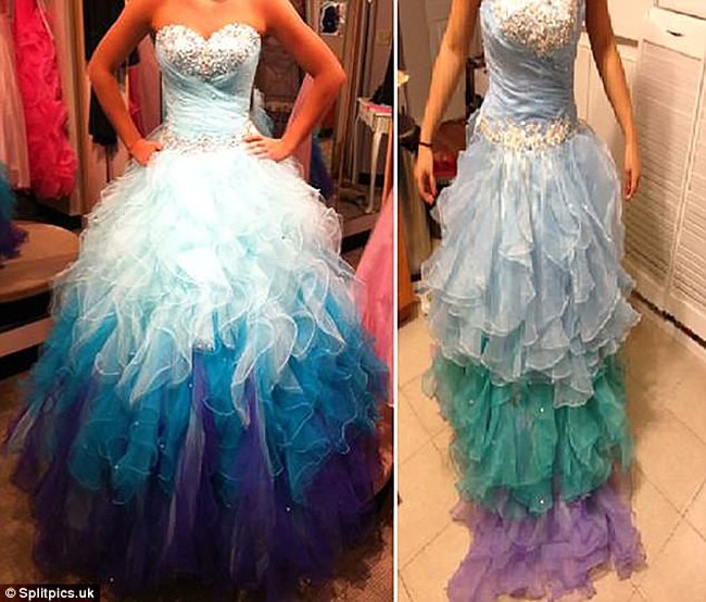 Dilansir dari Daily Mail, lihat pula gaun yang satu ini. Pada foto terlihat gaun mengembang namun ketika barang datang tampilannya sangat beda. Foto: Ist.