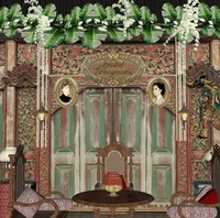 Photobooth lainnya menggunakan gebyok sebagai latar. Nantinya juga Vespa klasik juga akan dipakai untuk properti sehingga menciptakan perpaduan klasik dan retro yang unik. Foto: Dok. Asmoro Decoration. 