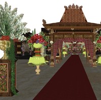 Sebuah gapura beratap joglo berdiri tegap untuk menanti para tamu yang menuju area pelaminan untuk menyalami manten beserta orangtua mereka. Foto: Dok. Asmoro Decoration