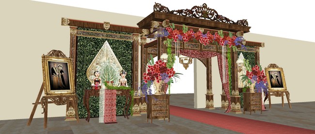 Sketsa dari Asmoro Decoration, sang dekorator, ini memberi gambaran dekorasi pernikahan Kahiyang. Nuansa Jawa klasik dipilih sebagai tema utama. Foto: Dok. Asmoro Decoration
