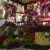 Mini garden di pernikahan Kahiyang Ayu yang biasa jadi pemanis di bagian depan pelaminan tampak unik dan berbeda dari pernikahan biasanya. Bukan bunga, melainkan sayur dan buah ditumpuk di sana, untuk memberi kesan pesta rakyat. Foto: Pelaminan Kahiyang Ayu dan Bobby Nasution