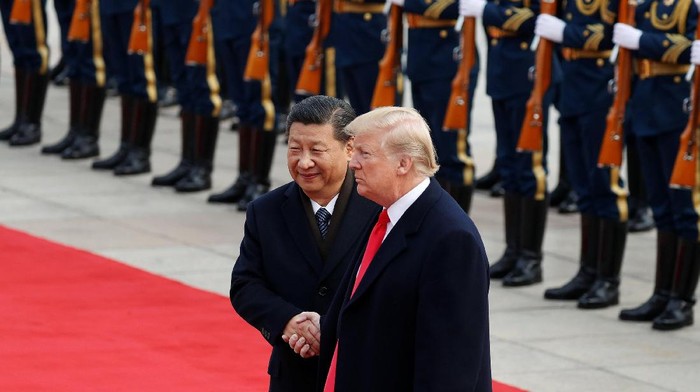 U.S. President Donald Trump takes part in a welcoming ceremony with Chinas President Xi Jinping in Beijing, China, November 9, 2017. REUTERS/Damir Sagolj