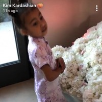 North West memakai dresscode cheongsam untuk pesta ini, dan memadukannya dengan sandal bulu. Foto: Dok. Instagram