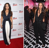 Selain fisik, Demi Lovato dan Demi Moore juga memiliki selera gaya yang hampir mirip. Busana seksi dengan fitur plunging neck atau belahan dada rendah kerap menjadi andalan mereka. (Foto: Getty Images)