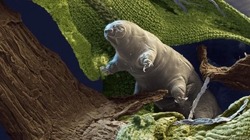Hewan mikroskopik bernama Tardigrade ini dapat bertahan paling tidak 10 miliar tahun ke depan. Bahkan ia masih dapat bertahan dari terjangan asteroid maupun dampak dari ledakan bintang yang letaknya dekat dengan Bumi. Selain itu, makhluk yang dikenal juga sebagai beruang air ini dapat bertahan hidup hingga 30 tahun tanpa makan dan minum. Foto: Eye of Science/SPL