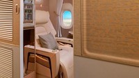 Setiap suite diberi canape, mini bar pribadi dengan minuman dan makanan ringan dan kontrol nirkabel untuk menyesuaikan tempat duduk tiap penumpang. Untuk fasilitas hiburan, ada layar LCD HD 32 inci dengan 2.500 saluran sesuai permintaan. Lemari untuk menggantungkan pakaian juga tersdia di dalam suite ini. (dok Emirates)