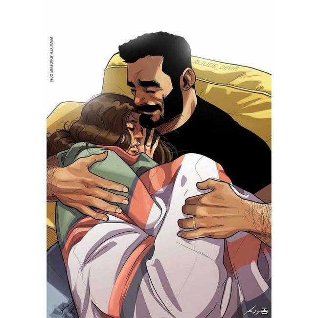 Ketika istri sedang sakit, salah satu obat penyembuh adalah berada di pelukan suami. Foto: Instagram jude_devir