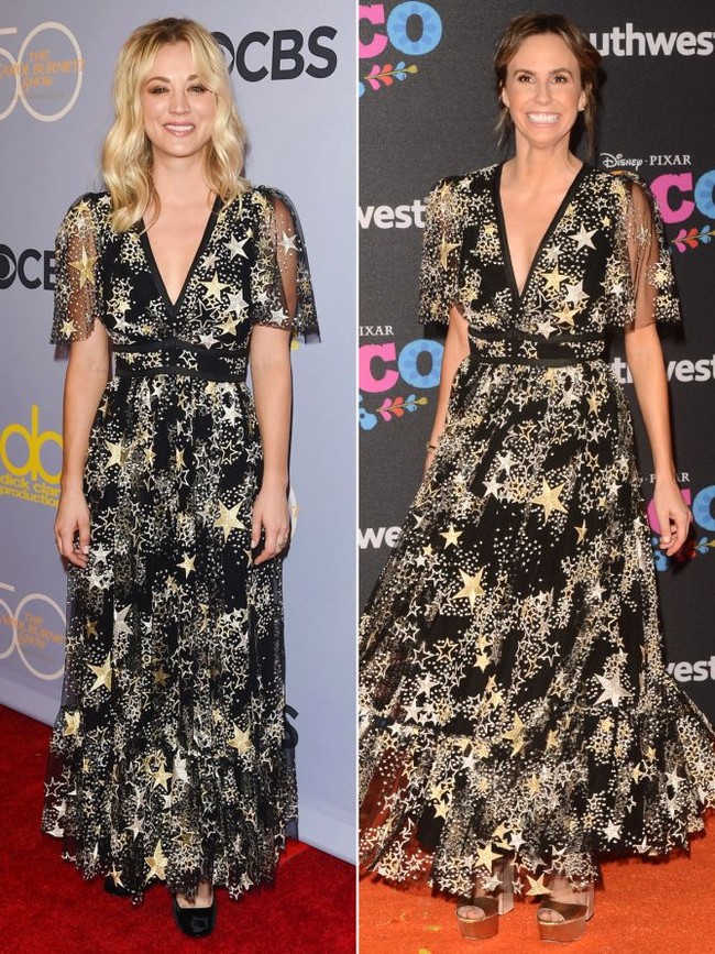 Gaun dengan print bintang dari Alex Dojcinovic menjadi favorit Kaley Cuoco dan Keltie Knight untuk menghadiri ajang karpet merah. Keduanya membiarkan gaunnya menjadi pusat perhatian, tanpa menggunakan aksesori lagi. Foto: Ist.