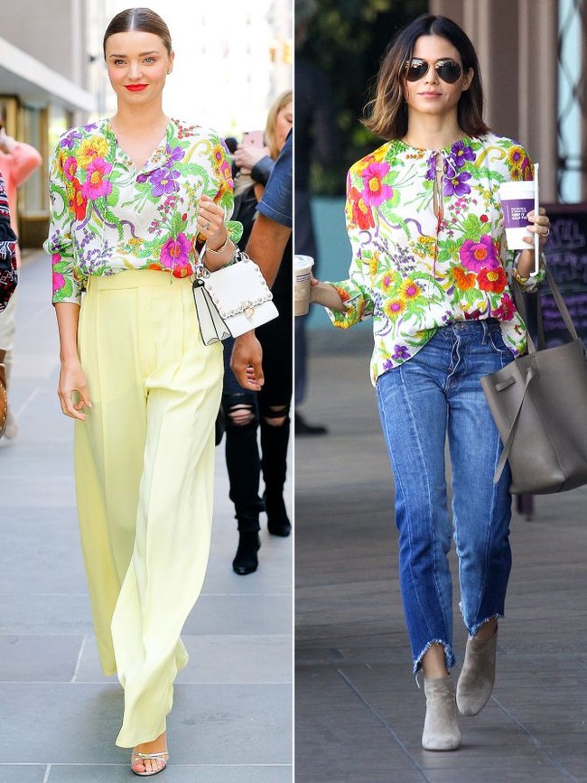 Blouse bunga dari Balenciaga seharga US$ 1.135 atau Rp 15 juta ini adalah pilihan untuk menyambut cerahnya musim semi. Tak diragukan, blouse ini sukses membuat penampilan Miranda Kerr dan Jenna Dewan Tatum terlihat segar dan jadi pusat atensi. Foto: Ist.