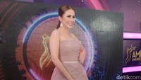 Ia tampil dengan dress panjang berwarna pink. Pool/Noel/detikFoto.