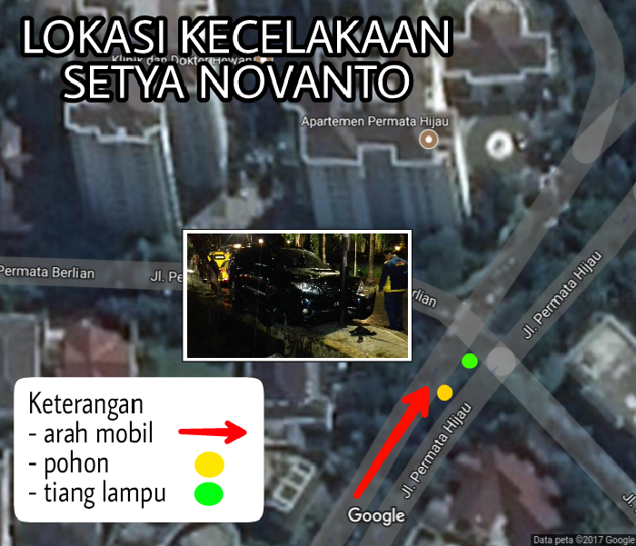 Melihat Arah Jalan dan Peta Lokasi Kecelakaan Setya Novanto