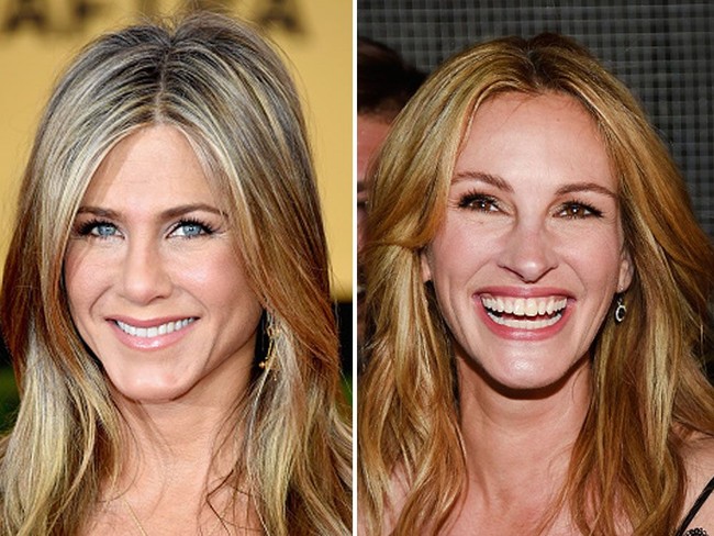 Jennifer Aniston dan Julia Roberts punya bentuk alis serupa yang membulat serta tak terlalu menukik. Bentuk seperti itu pun juga cukup banyak ditiru wanita tapi tidak terlalu populer. Foto: Getty Images