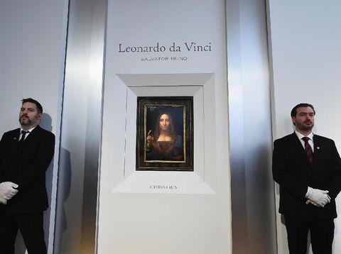 NEW YORK, NY - OCTOBER 10:  Co-Chairman, Post-War and Contemporary Art New York Loic Gouzer (C) speaks as Christie's unveils Leonardo da Vinci's 'Salvator Mundi' with Andy Warhol's 'Sixty Last Suppers' at Christie's New York on October 10, 2017 in New York City.  (Photo by Ilya S. Savenok/Getty Images for Christie's Auction House)