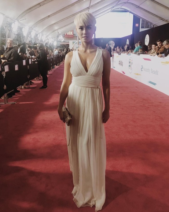 17 tahun berlalu, Agnez Mo kembali eksis di karpet merah American Music Awards 2017. Agnez Mo kali ini tampil dengan rambut platinum blonde berpotongan pendek. Dia tampil lebih dewasa dan anggun. Foto: Instagram